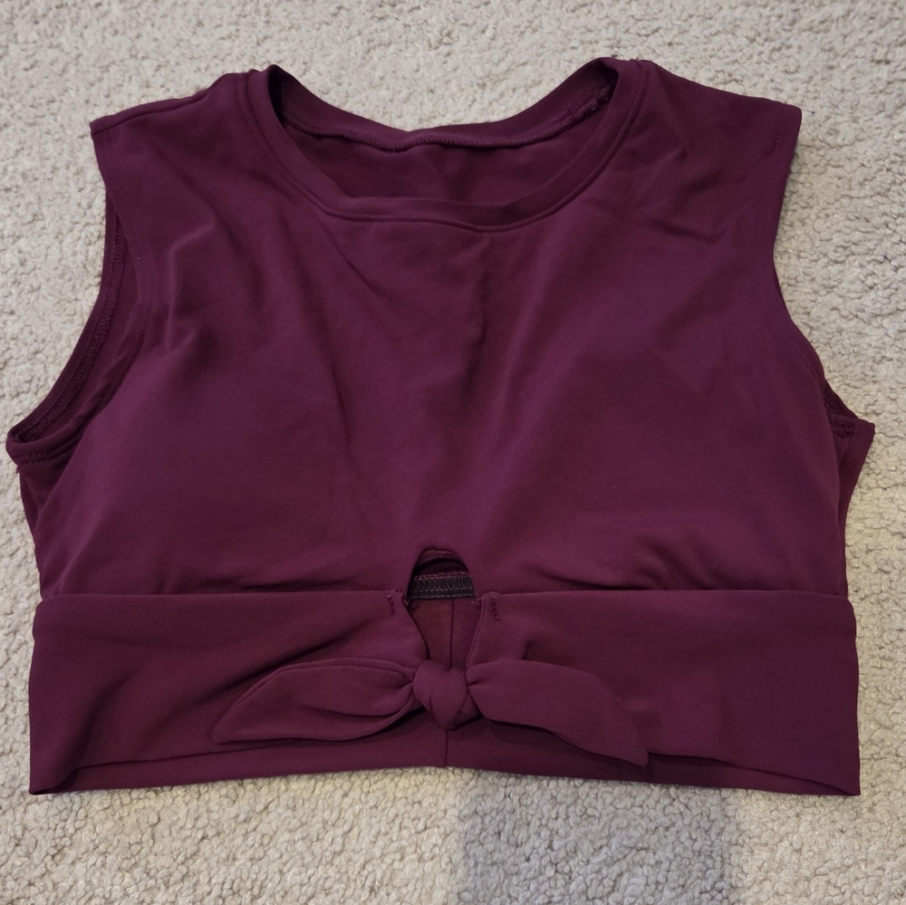 Purple Sleeveless Crop Swim Top with Knot Detail